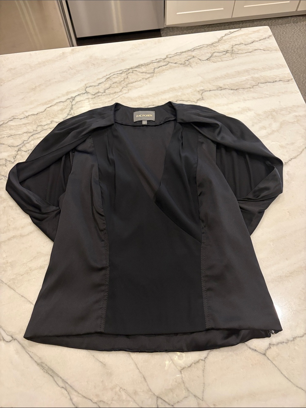 Zac Posen Black Satin Open-Front Blouse SZ 6 but fits small